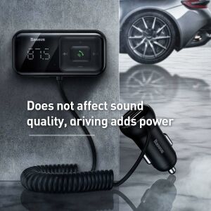 Kutu Hasarlı *Baseus T-Typed S16, Hızlı Araç Şarjı, 5 A, Bluetooth 5.0,Djital Gösterge, FM Transmitter