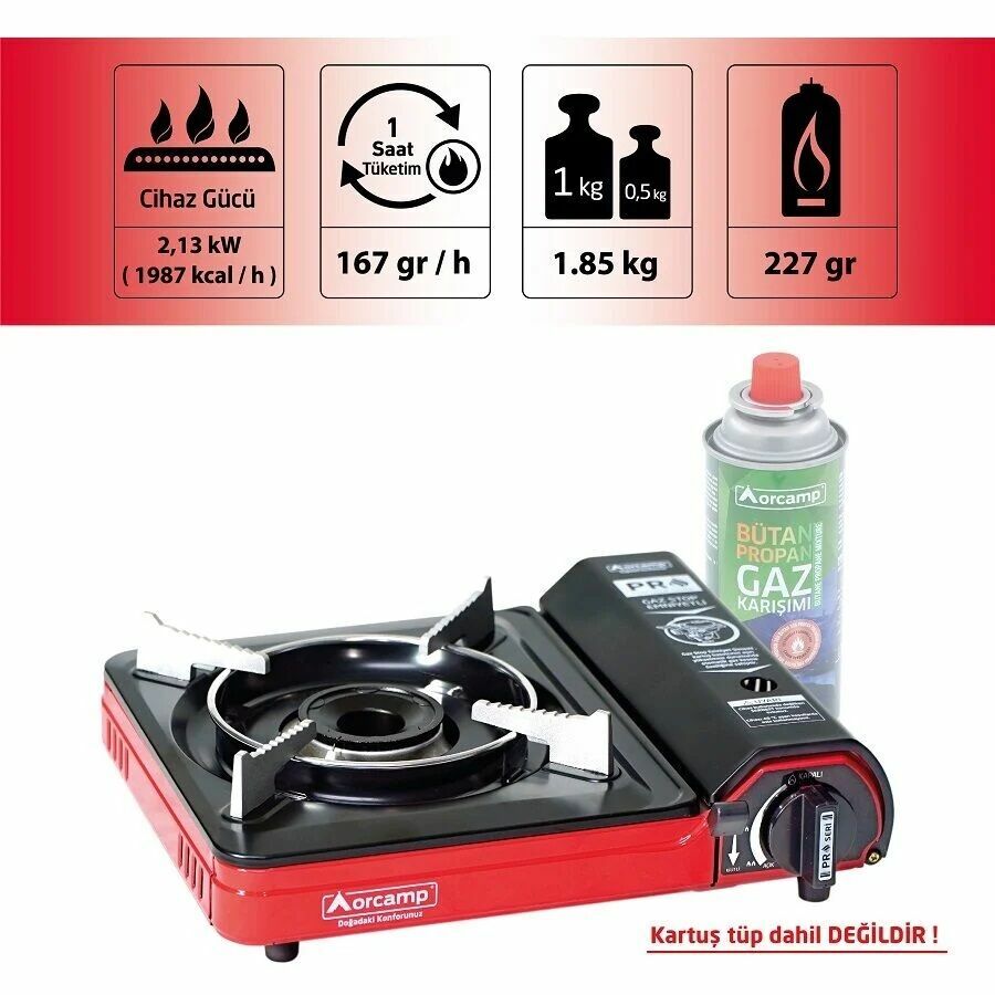 Orcamp Tekli Portatif Ocak Gaz Stop Emniyetli Kırmızı