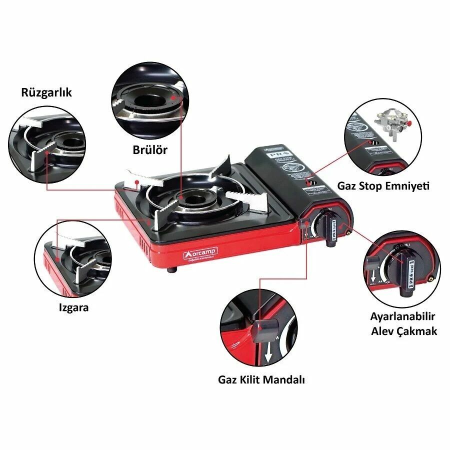 Orcamp Tekli Portatif Ocak Gaz Stop Emniyetli Kırmızı