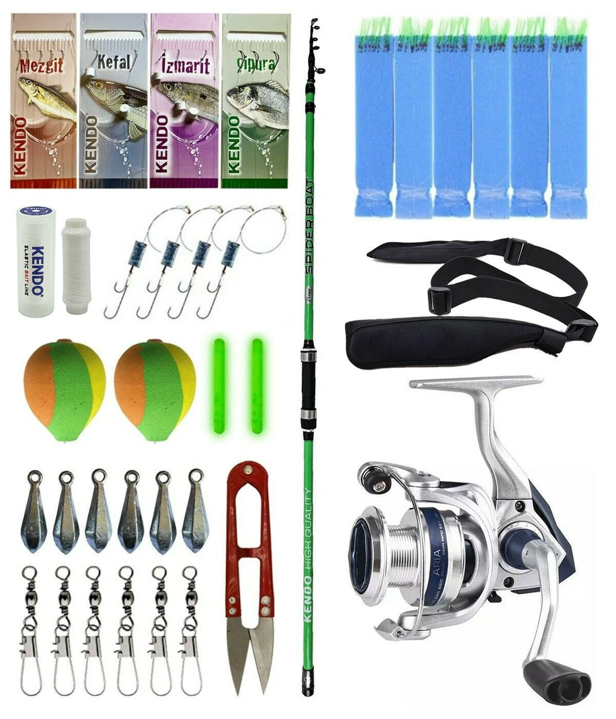 Yek Outdoor Tekne Olta Seti Kendo Spider Boat 1.60cm Olta Kamışı&Okuma ARIA-6000a Olta Makinesi
