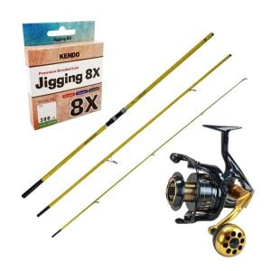 YekOutdoor Yüksek Kalite Olta Seti Okuma Makaira Surf 4,30 cm 100-250 gr 3 Parça Yellow Surf Kamışı&Okuma Salina SA-6000HA Blue 6+1BB Olta Makinesi