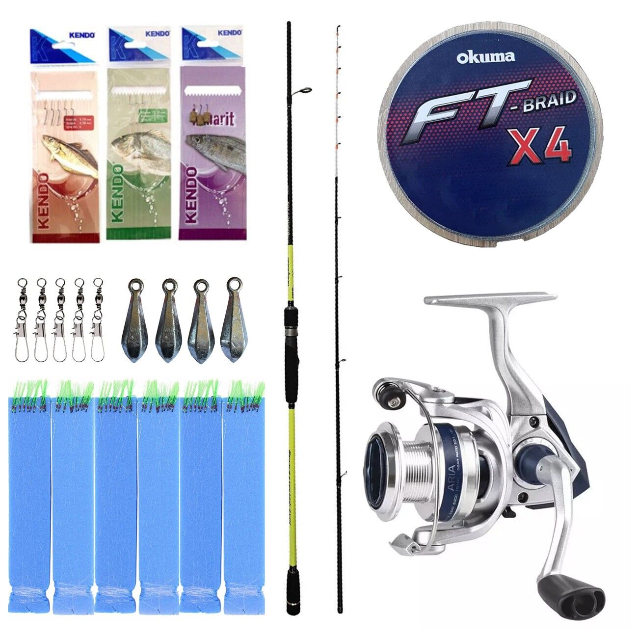 Yek Outdoor Hazır Tekne Oltası Seti Okuma Orata Squid Spin 180cm 100-200gr 2 Parça Tekne Kamışı&Okuma ARIA-6000a Olta Makinesi