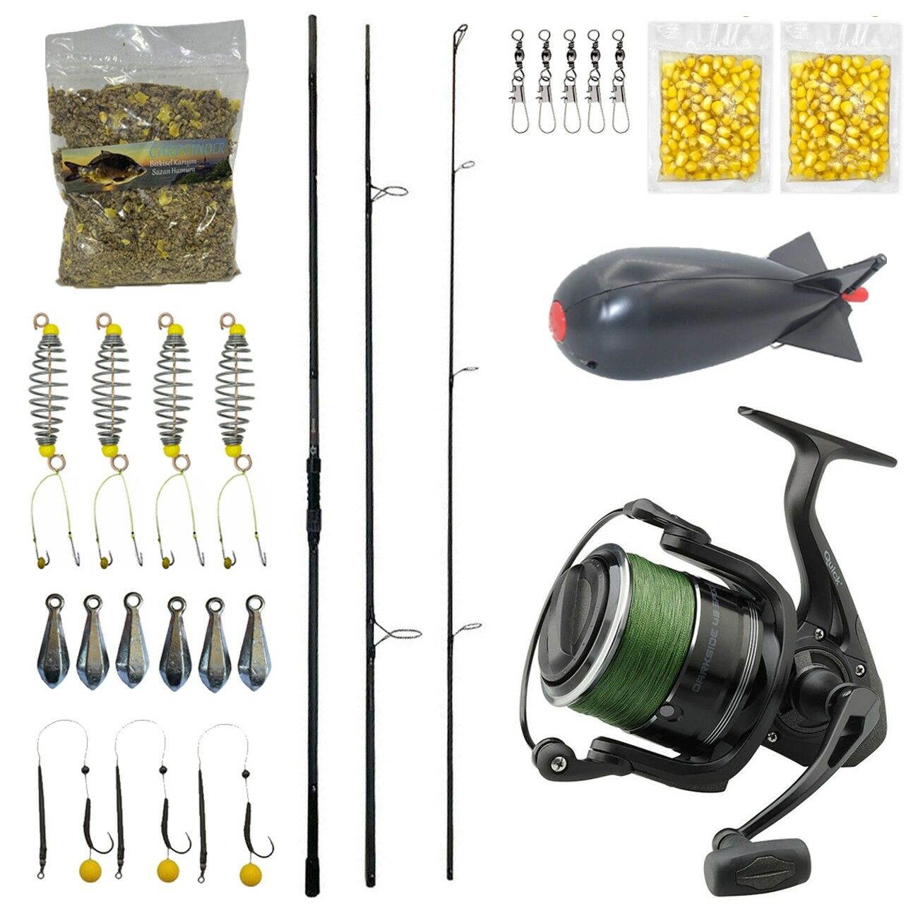 YekOutdoor Göl Oltası Seti Prologic C-Series 13FT 390cm 3 Parça&Dam Quick Darkside 4B Spod 7000S FD 3+1BB Olta Makinesi