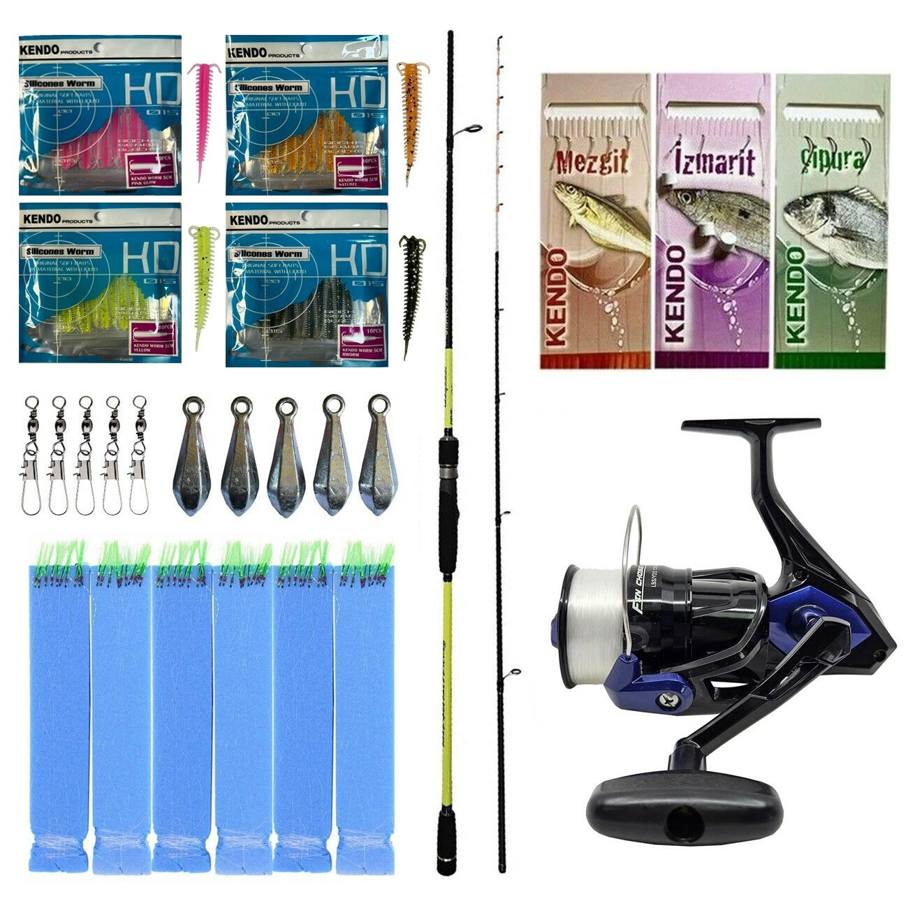 Yek Outdoor Hazır Tekne Oltası Seti Okuma Orata Squid Spin 180cm 100-200gr 2 Parça Tekne Kamışı&Okuma Fin Chaser X FNX-60BL 1BB Olta Makinesi