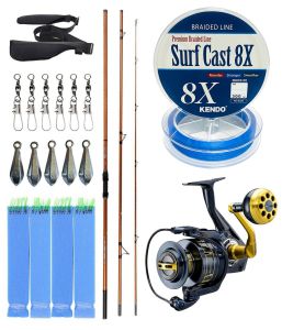 YekOutdoor Profesyonel Olta Seti Okuma Trio Rex Surf 420cm 120-250 gr 3 Parça Surf Kamışı&Okuma Salina SA-6000HA Blue 6+1BB Olta Makinesi
