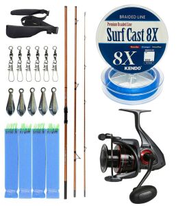 YekOutdoor Profesyonel Olta Seti Okuma Trio Rex Surf 420cm 120-250 gr 3 Parça Surf Kamışı&Okuma Ceymar C-6000A 7+1BB Olta Makinesi
