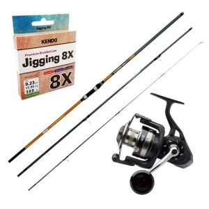 YekOutdoor Profesyonel Surf Olta Seti Okuma Salina Surf 14' 420 cm 3 Parça Surf Kamışı&Savage Gear SGS8 8000 FD 8+1BB Olta Makinesi