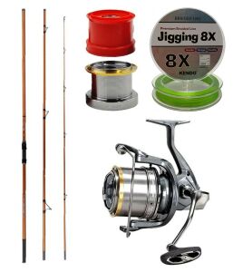YekOutdoor Yüksek Performans Okuma Trio Rex Surf 450cm 120-250gr 3 Parça Surf Kamışı&Okuma Flite Surf FLS35-1500AY Gunsmoke 9+1BB Olta Makinesi