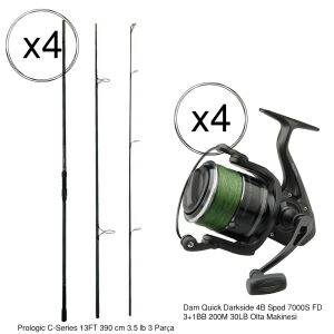 YekOutdoor Profesyonel 4'lü  Göl Olta Seti Prologic C-Series 13FT 390 cm 3.5 lb 3 Parça&Dam 7000S FD 3+1BB Olta Makinesi
