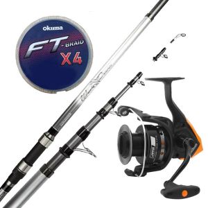 YekOutdoor Hazır Olta Seti Okuma Wave Power Tele Surf 3.90 cm 100-200 gr 5 Parça Surf Kamışı&Okuma JAW-55 3+1BB Olta Makinesi