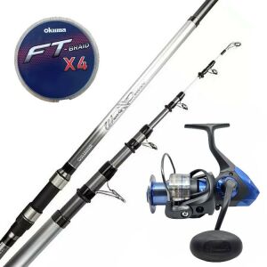 YekOutdoor Hazır Olta Seti Okuma Wave Power Tele Surf 3.90 cm 100-200 gr 5 Parça Surf Kamışı&Okuma Safina SW-X SNW-6000A 4+1BB Olta Makinesi