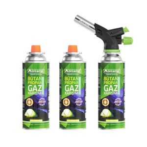 Orcamp Çakmaklı Kartuş Pürmüz Set + 2 Adet 227 Gram Gaz Kartuşu