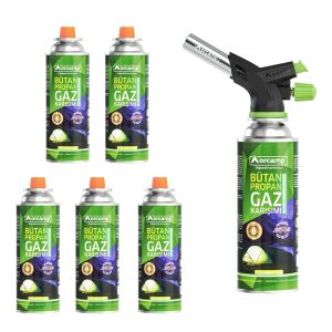 Orcamp Çakmaklı Kartuş Pürmüz Set + 5 Adet 227 Gram Gaz Kartuşu