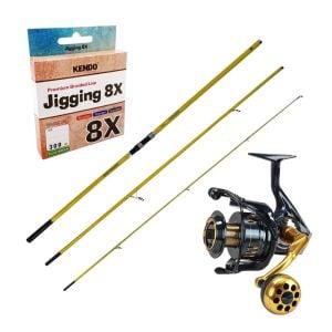 YekOutdoor Yüksek Kalite Olta Seti Okuma Makaira Surf 4,50 cm 100-250 3 Parça Yellow Surf Kamışı&Okuma Salina SA-8000A Blue 6+1BB Olta Makinesi