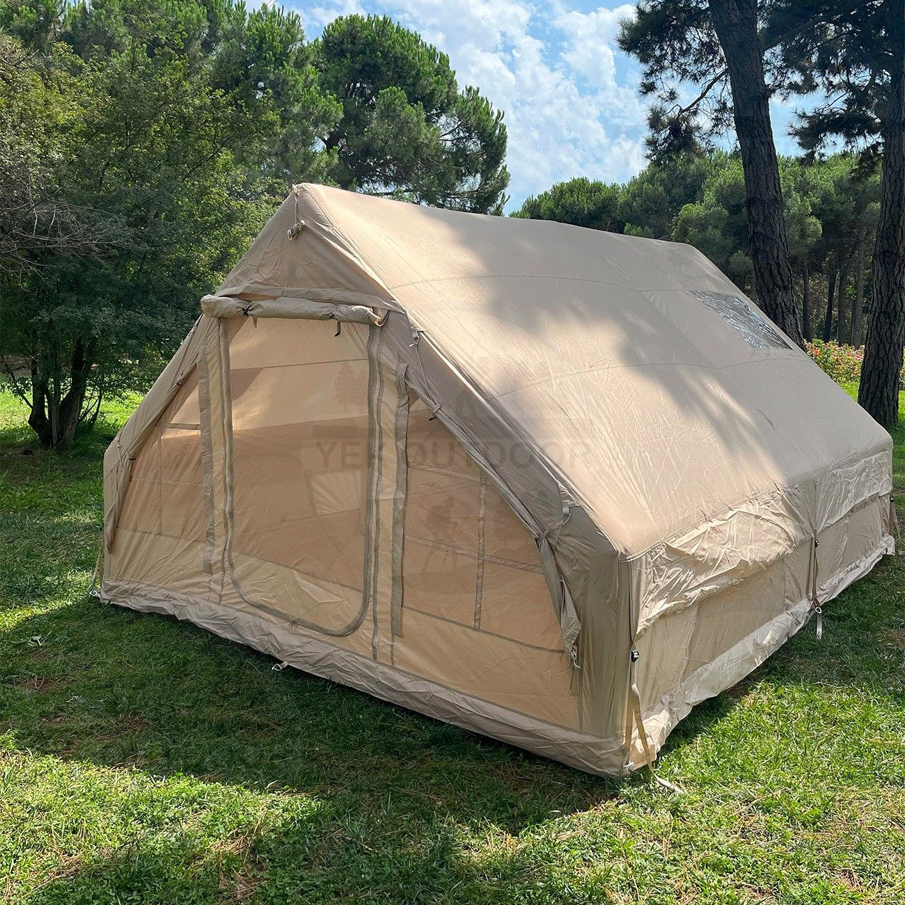 Yek Outdoor 420D Oxford 12 Kişilik 4 Mevsim Soba Çıkışlı Şişme Kamp Çadırı – Pompalı, 400x300x210 cm