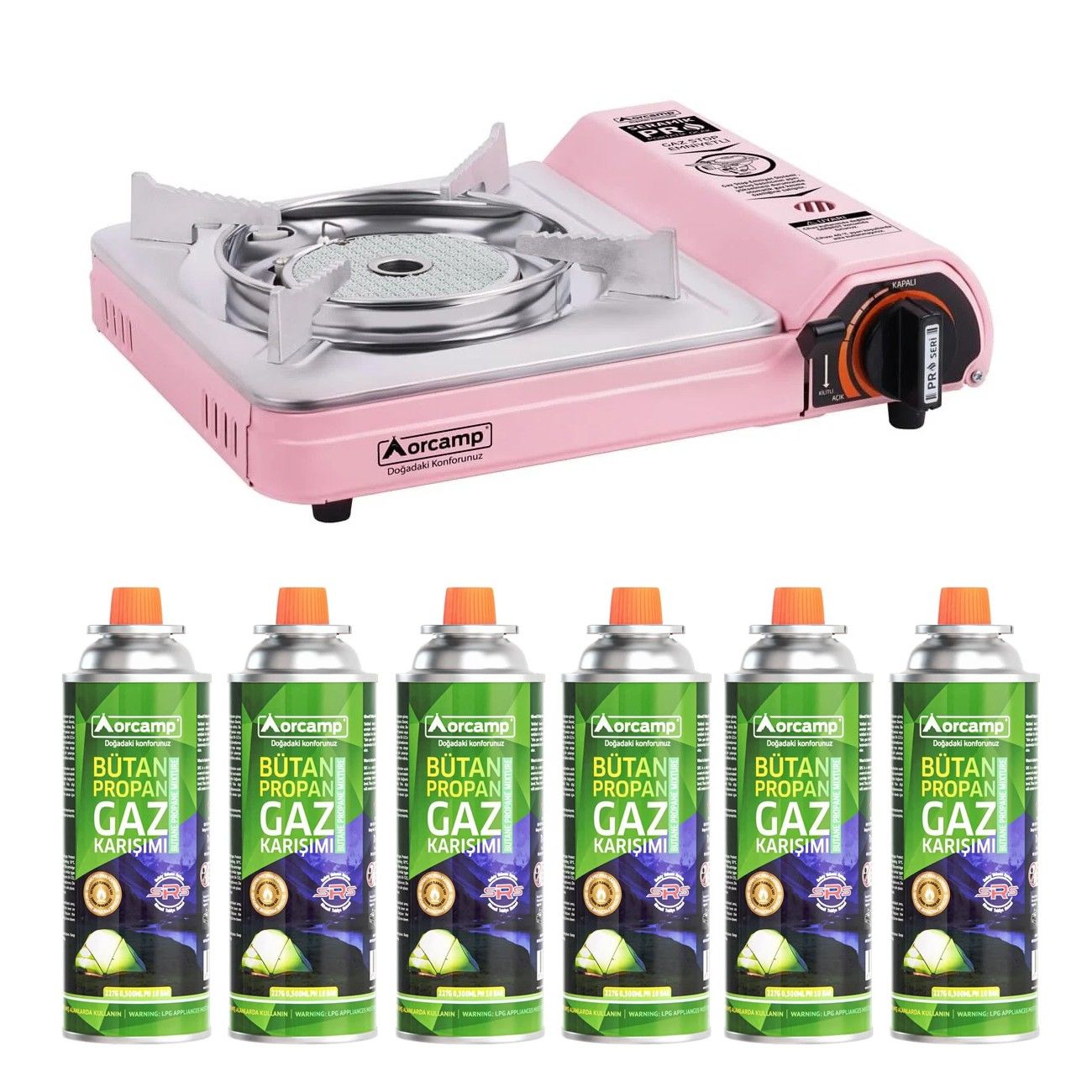 Orcamp Seramik Pro Taşıma Çantalı Portatif Ocak Pembe + 6 Adet Kartuş