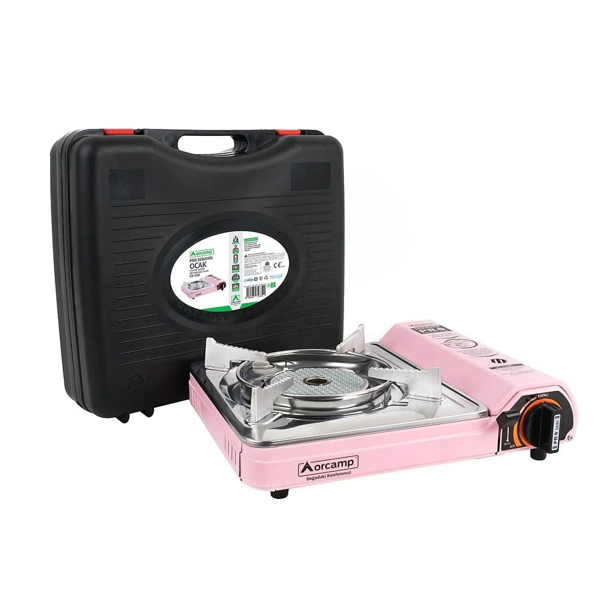 Orcamp Seramik Pro Taşıma Çantalı Portatif Ocak Pembe + 6 Adet Kartuş