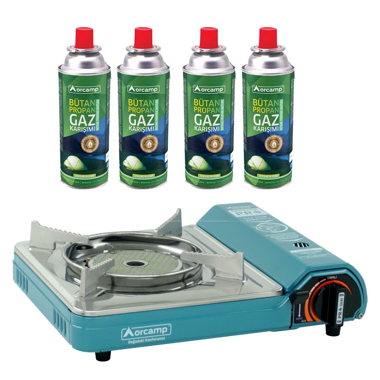 Orcamp Seramik Pro Portatif Ocak + 4 Adet Kartuş Seti