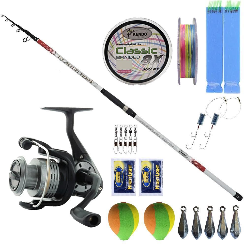 YekOutdoor Full Takım Olta Seti Kendo Atlantic Surf 4.20m 100-250gr Olta Kamışı&Okuma Revenger RV-55 FD Olta Makinesi