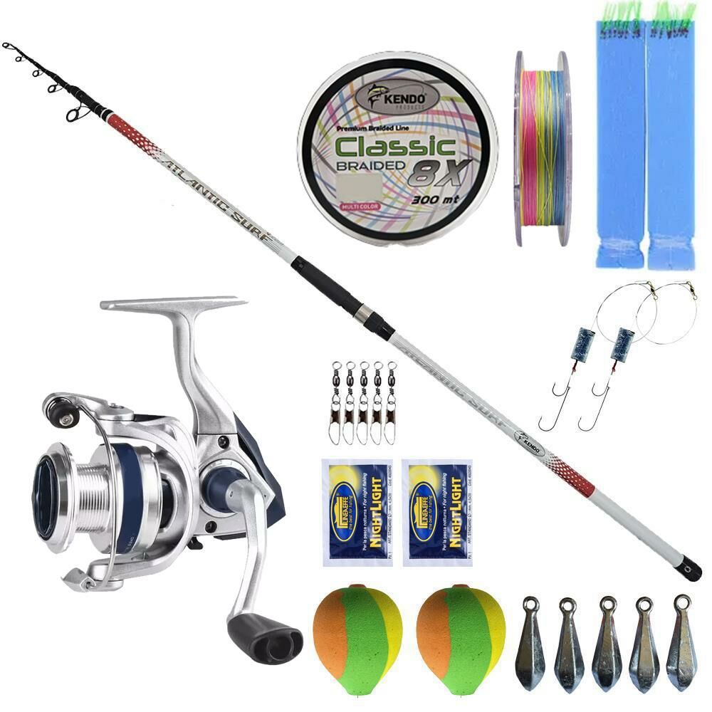 YekOutdoor Full Takım Olta Seti Kendo Atlantic Surf 4.20m 100-250gr Olta Kamışı&Okuma ARIA-8000a Painting Silver 1BB Olta Makinesi