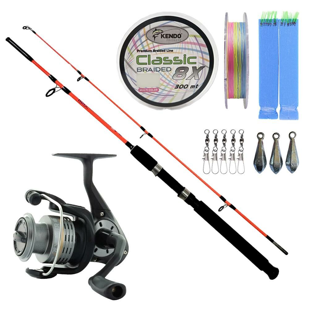 YekOutdoor Bot-Tekne Olta Seti Kendo Holiday Boat 1.80m 100-250gr 2 Parça Olta Kamışı&Okuma Revenger RV-55 FD Olta Makinesi