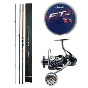 YekOutdoor Profesyonel Olta Seti Okuma Salina Surf 14' 420 cm 3 Parça Surf Kamışı&Kendo Palamita GN6000 4+1BB Olta Makinesi