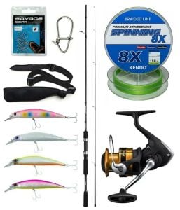 Yek Outdoor Spin Olta Seti Shimano Kamış FX XT Spinning Moderate Fast 2,10m 14-40g 2pc&Shimano Makina FX 4000 FC