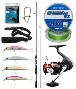 Yek Outdoor Spin Olta Seti Shimano Kamış FX XT Spinning Moderate Fast 2,10m 14-40g 2pc&Shimano Sienna 3000 Fg Spin Makinesi