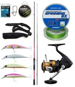 Yek Outdoor Spin Olta Seti Shimano Kamış Sienna Spinning EVA 2,41m 10-35g 2pc&Shimano Makina FX 4000 FC