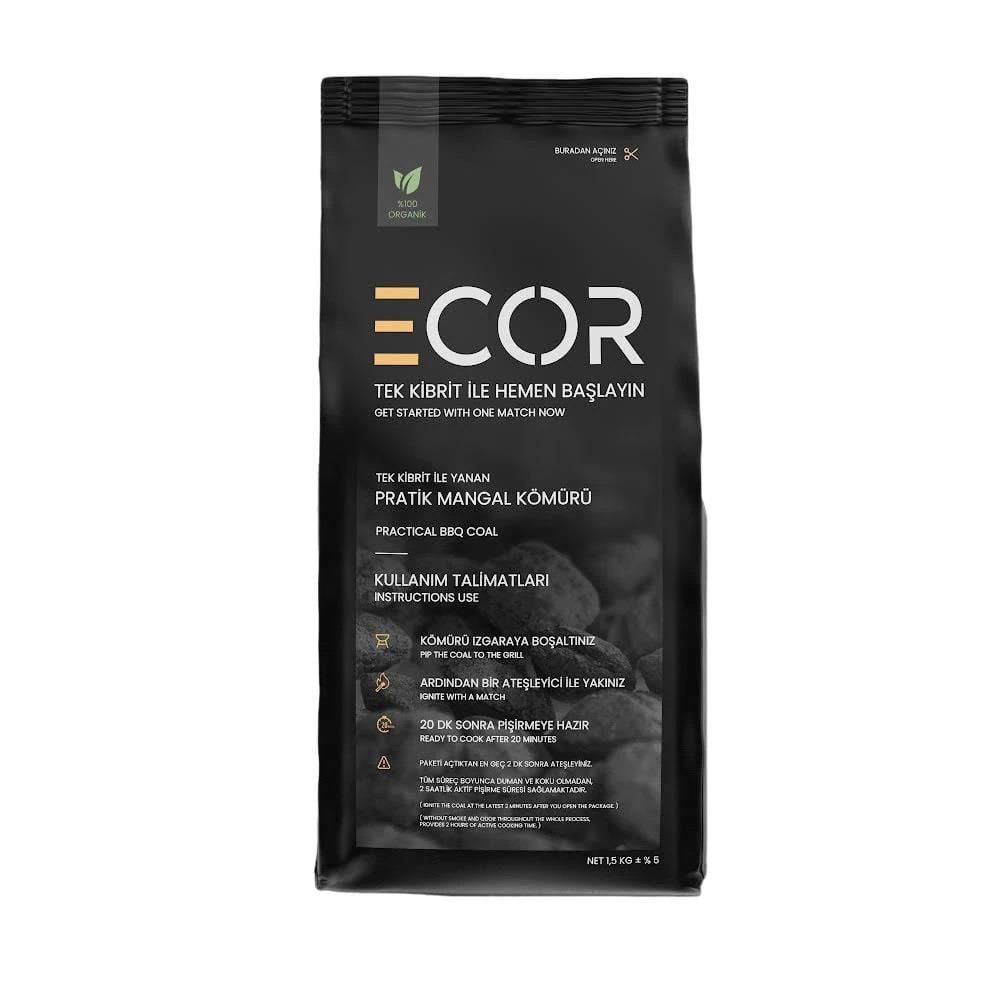 ECOR Tek Kibrit İle Yanan Pratik Mangal Kömürü 1.5 Kg+%5