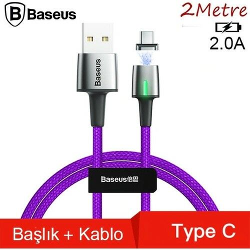 Baseus CATXC-B05 Zinc Magnetic USB Kablo Şarj USB Type-C Başlık 2.0A 2 m - Mor