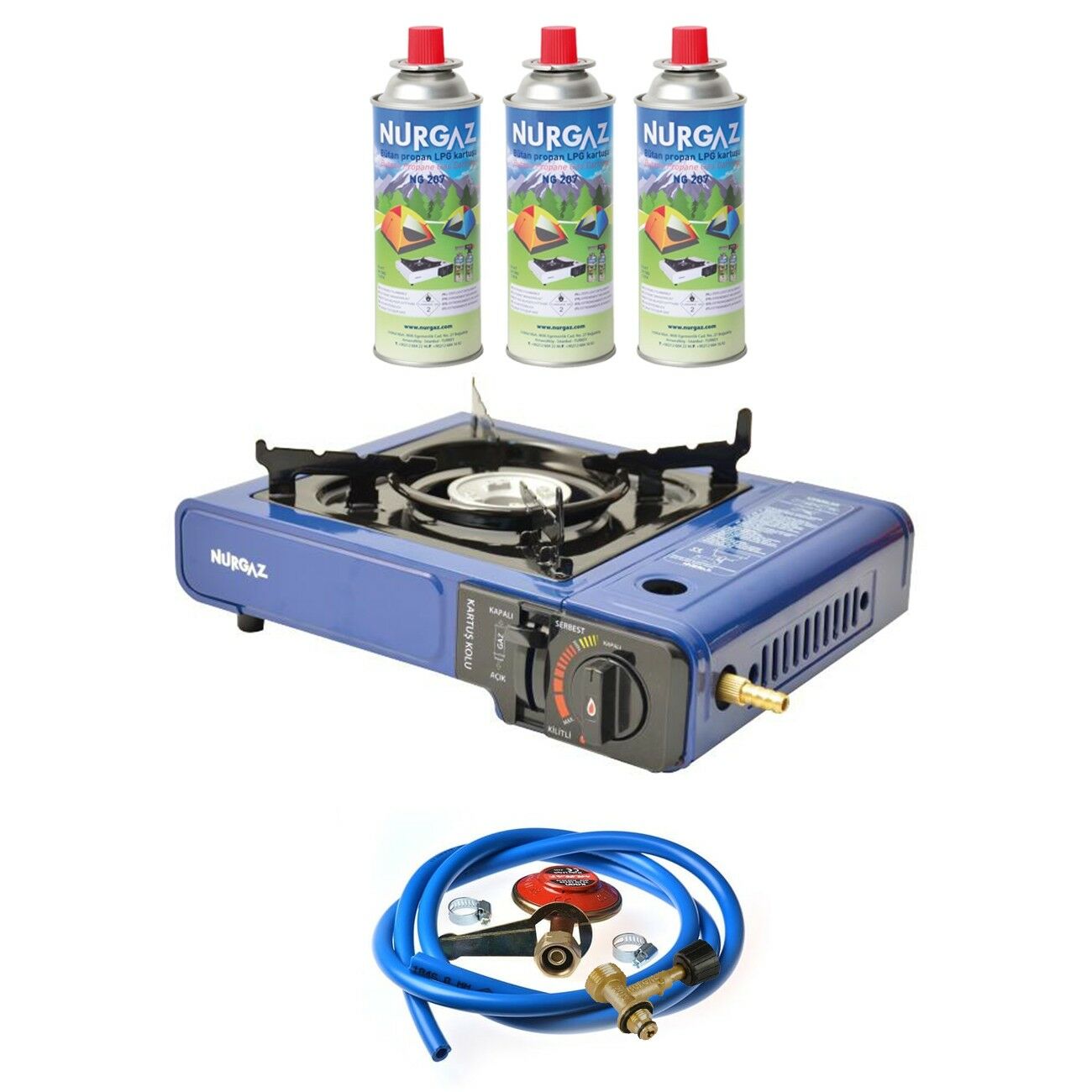 Nurgaz Ng 501 Çantalı Tekli Portatif Ocak + 3 Adet Kartuş +Hortum Dedantör Musluk Set