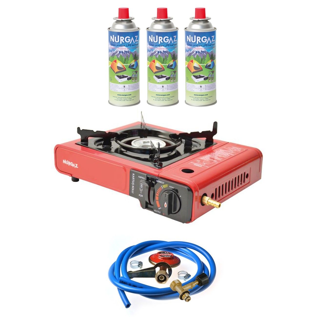 Nurgaz Ng 501 Çantalı Tekli Portatif Ocak + 3 Adet Kartuş +Hortum Dedantör Musluk Set