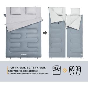 Kingcamp Oxygen 250-D Çift Kişilik Yastıklı Uyku Tulumu M.grey