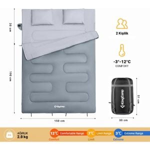 Kingcamp Oxygen 250-D Çift Kişilik Yastıklı Uyku Tulumu M.grey