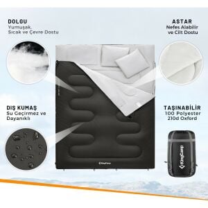 Kingcamp Oxygen 250-D Çift Kişilik Yastıklı Uyku Tulumu Black