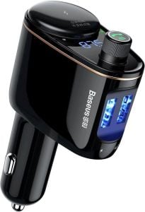 Kutu Hasarlı *Baseus Locomotive Hızlı Araç Şarjı, 3.4 A, Bluetooth 4.2, USB Giriş Sayısı: 2, USB Type A, Dijital Gösterge/Ekran, LED Işıklı (Siyah)