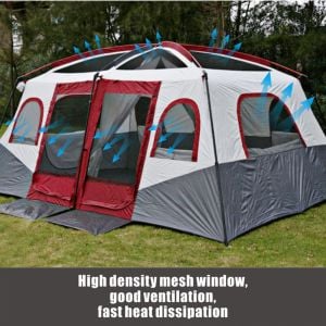 Yek Outdoor 8-10 Kişilik Lüx Kamp Çadırı 430x305x203cm Kırmızı+Gri