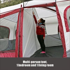 Yek Outdoor 8-10 Kişilik Lüx Kamp Çadırı 430x305x203cm Kırmızı+Gri