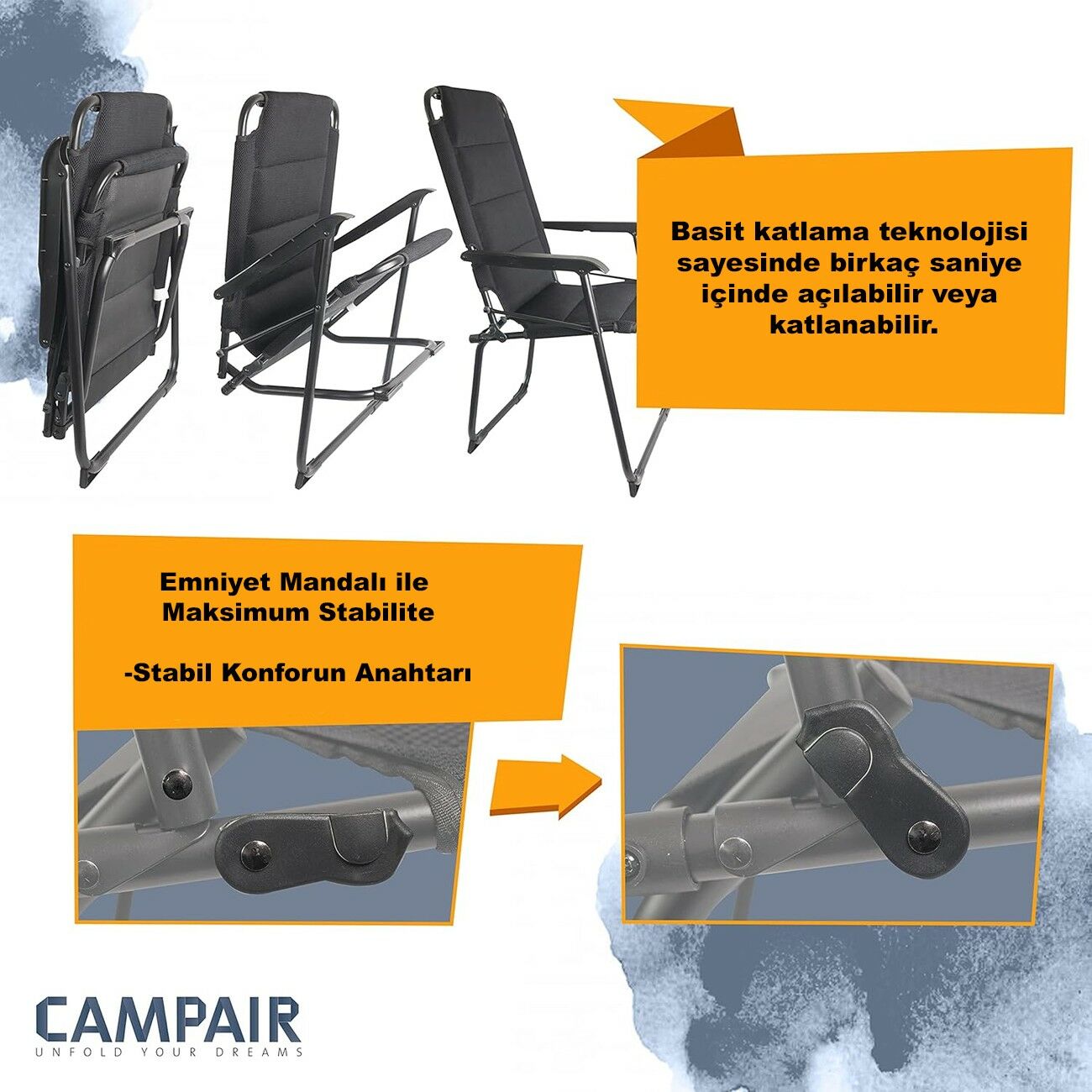 CampAir Taşınabilir Alüminyum Kamp Sandalyesi – Air Mesh Comfort+ Konforlu Katlanır Koltuk