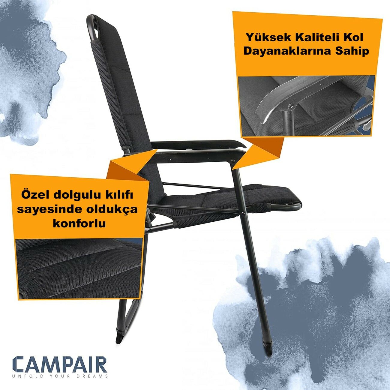CampAir Taşınabilir Alüminyum Kamp Sandalyesi – Air Mesh Comfort+ Konforlu Katlanır Koltuk
