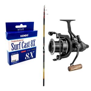 YekOutdoor Hazır Olta Seti Okuma Savant Surf 420 cm 4 Parça Surf Kamışı&Okuma LS 8K Baitrunner (5,3;1) 5+1 bb Olta Makinesi