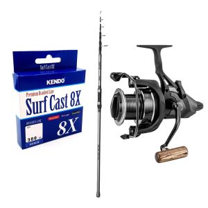 YekOutdoor Yüksek Kalite Hazır Olta Seti Okuma Alaris Tele Surf 390 cm 100-200 gr Surf Kamışı&Okuma LS 8K Baitrunner (5,3;1) 5+1 bb Olta Makinesi