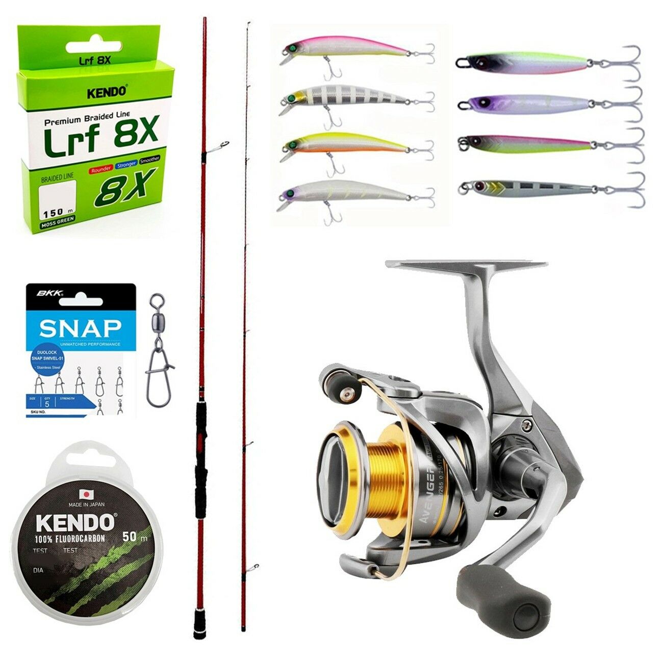 YekOutdoor Profesyonel LRF Seti Okuma Red Spin 7'0'' 2.12 cm 1-12 gr 2 Parça&Okuma Avenger AV-1000a 6+1BB Olta Makinesi