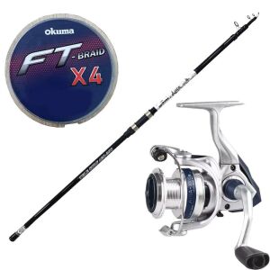 YekOutdoor Okuma Surf Kamışı Seti Okuma Aria Tele Surf 4,20 cm 100-250 gr Surf Kamışı &Okuma ARIA-5000a Painting Silver 1BB Olta Makinesi