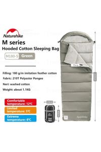 Naturehike M180s Pongee Pamuklu Uyku Tulumu -8°c Yeşil