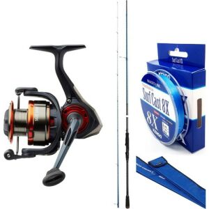 Savage Gear At-Çek Spin Seti Sgs2 All-Around 9'/2.74M 7-35 gr 2 Parça Kılıflı Kamış - Savage Gear Sg2 4000 Fd 5+1bb Olta Makinesi - Kendo Surf Cast 8x Fighting 300 mt Örgü Ip ( Ice Blue)