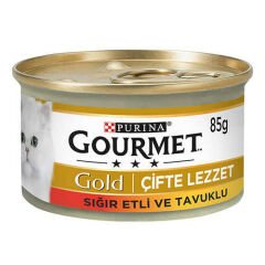Gourmet Gold Çifte Lezzet Sığır Etli Ve Tavuklu Yetişkin Kedi Konservesi