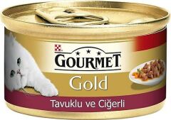 Gourmet Gold Tavuklu Ciğerli Yetişkin Parça Etli Kedi Konservesi