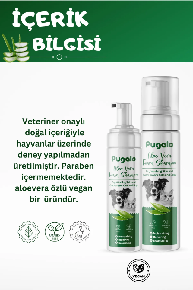 Pugalo Köpük Şampuan Kedi Tüy Dökülmesi Karşıtı Doğal Içerikli Aloe Veralı Kuru Köpük Şampuan 250 ml